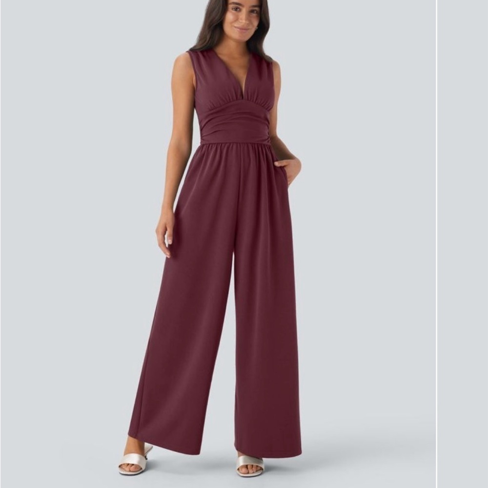 HALARA Burgundy Sleeveless Jumpsuit
